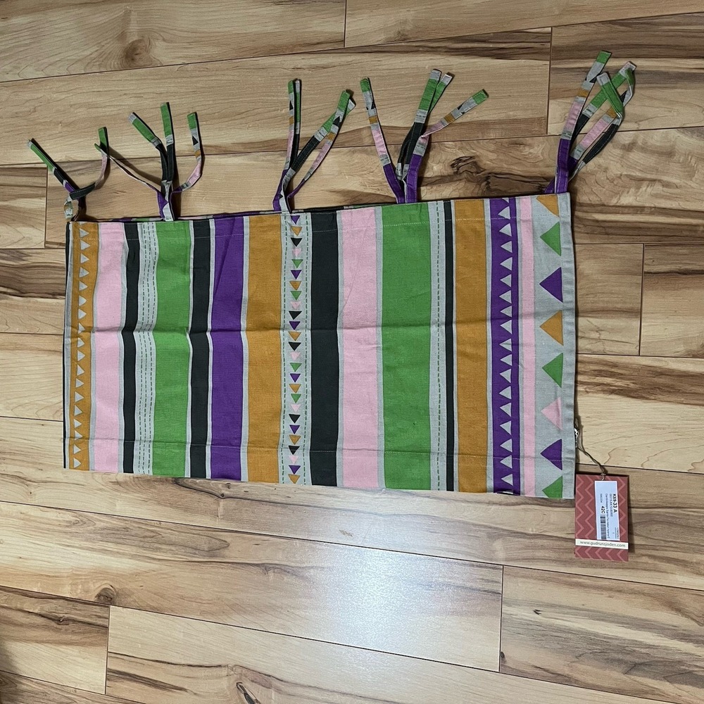 Gudrun Sjoden Modern Striped Geometric Print Cafe Curtain Valance with Ties